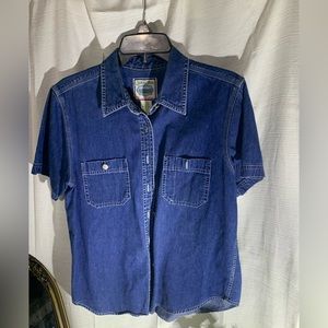 At Johns bat denim button up t shirt